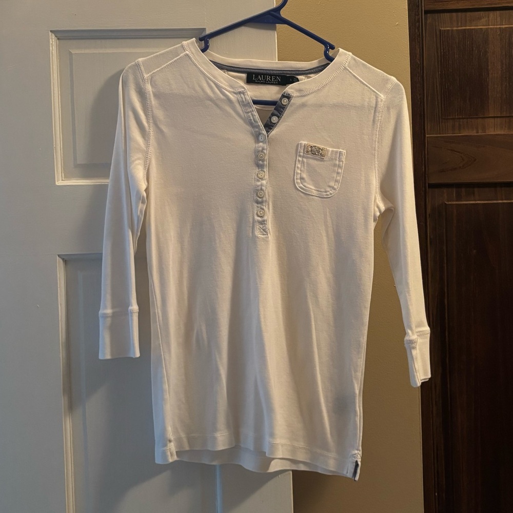 Ralph Lauren White Long Sleeve Henley
